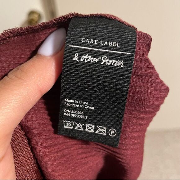 & other stories Ribbed Wide Leg Maroon Wine Pants- Size XS - Picture 9 of 13